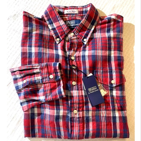 NWT Men's Ralph Lauren Polo Madras Classic-fit Popover Shirt - Picture 6 of 12